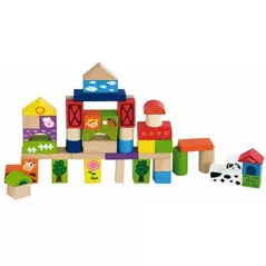 Игрушка Viga 50285 Set cuburi din lemn 50 buc Ferma