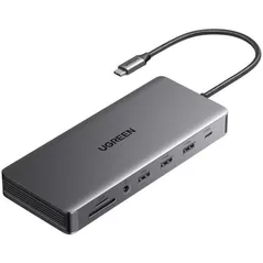 Переходник для IT Ugreen 15978 HUB 13in1 USB-C to 2*HDMI(4K@60Hz)+DP+2*USB-A3.2+USB-C3.2+2*USB-A3.0+SD/TF+GigabitRJ45+3.5mm+PD(100W), CM681, Space Gray