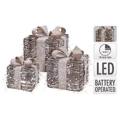 Новогодний декор Promstore 29738 Set figurine "Gift-cube" 3buc, 20/35/40LED 3XAA, cronometru