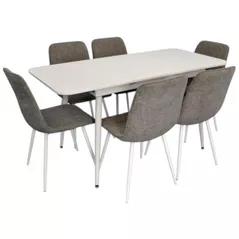 Комплект стол и стулья Evelin di Costacurta стол DT-531R Wh + 6 стульев YTC-078Wh UF885-14 (Grey)