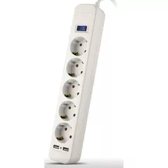 Фильтр электрический Sven SF-05LU, 5 Sockets + 2 USB (2,4 A), 1.8m, White