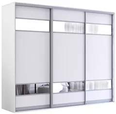 Dulap Mobildor-Lux Fox uși glisante din PAL cu elemente din oglindă (240x60x200H cm) Alb