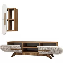 Comodă TV Trendy Defne, Nuc, Alb 145x37x35cm
