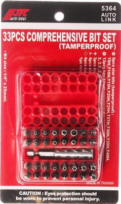 Set de tubulare, bite, duze JTC JTC-5364 набор бит 1/4" TORX, HEX, SPANNER с магнитным держателем 33 предм.