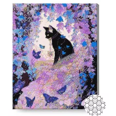 Tablou pe numere Art Gallery GA87139 Mozaic cu diamante 40x50cm Motanul negru si fluturii
