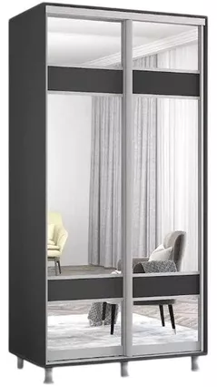 Dulap Mobildor-Lux Aron-P 1.0m-1.8m uși glisante din PAL cu oglindă zebra (120x60x200H cm) Anthracite