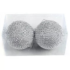 Новогодний декор Promstore 35311 Набор шаров 2штx100mm с бусинками серебряных