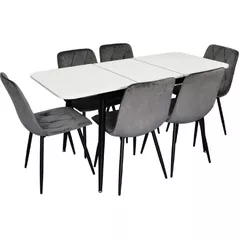 Комплект стол и стулья Evelin di Costacurta cтол DT-531R B + 6 стульев YTC-080B Bluvel-14 (Dark grey)