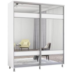 cumpără Dulap Mobildor-Lux Aron cu uși glisante cu oglindă zebra (210x60x240H cm) Alb Brilliant în Chișinău 