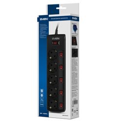 Surge Protector   5 Sockets,  3.0m,   Sven "SF-05PL", BLACK, individual switches, flame-retardant