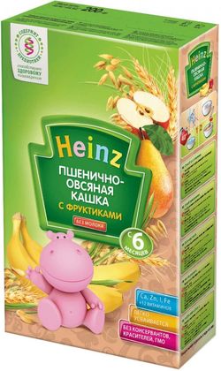 Heinz каша пшеничнo-овсяная безмолочная с фруктами, 6+мес. 200г
