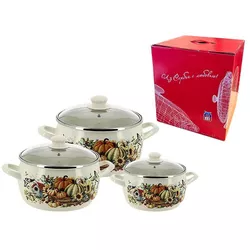 купить Набор посуды Metalac 57035 Set cratite emailat Bostan 3buc + capace din sticla 3 buc в Кишинёве 