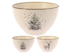 Салатница рождественская 610ml, 14cm "Елка-олень", керамика