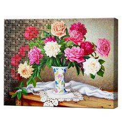 Ваза с розами, 40x50 см, комбо-набор номеров + алмазная мозаика, YHDGJ74899
