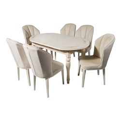 Комплект раздвижной стол DT A14 сл.кость + 6 стульев DC 6018 velour ivory
