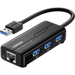 купить Переходник для IT Ugreen 20265 HUB 4in1 USB-A 3.0 to 3*USB-A 3.0 + RJ45 1Gbps, Black в Кишинёве 