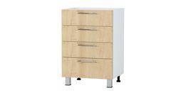 Kitchen lower cabinet with 4 boxes, 600 mm