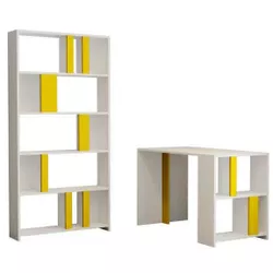 купить Офисный стол Trendy Lima, alb, galben, cu raft в Кишинёве 