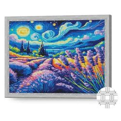 купить Картина по номерам Art Gallery QB206606 Mozaic cu diamante patrate 40x50cm Noapte instelata si un camp de lavanda в Кишинёве 