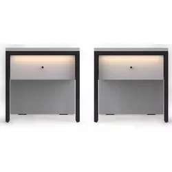 купить Тумбочка Fabrik Home Clay с подсветкой (набор 2шт) Серая мышка в Кишинёве 