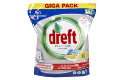 Dreft Platinum Capsules pentru spălarea vaselor în mașina de spălat vase 90 capsule.