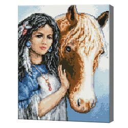 Путешественница и лошадь, 40x50 см, алмазная мозаика Артикул: QA202677