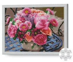 cumpără Tablou pe numere Art Gallery QB204235 Mozaic cu diamante patrate 40x50cm Cos cu flori roz în Chișinău 
