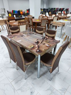 Комплект Келебек ɪɪ 0004 + 6 стульев merchan коричневые с бежевым