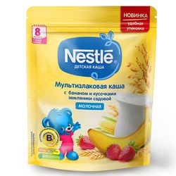 Nestle каша мультизлаковая молочная с бананом и кусочками земляники, 8+мес. 220г