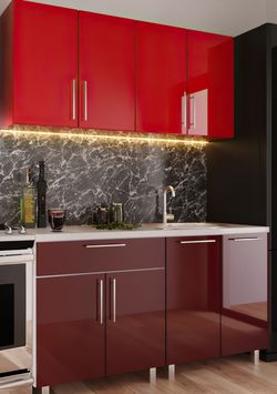 Кухонный гарнитур Bafimob Mini (High Gloss) 1.4m Bordo/Red