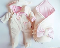Конвертик PAMPY Pink+Комбинезон+шапочка (0-6 месяцев)
