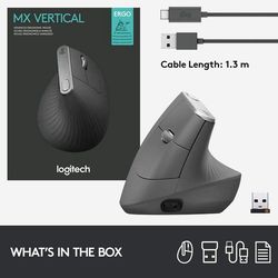Wireless Mouse Logitech MX Vertical, Optical, 400-4000 dpi, 6 buttons, Bluetooth+2.4GHz, Rech.,Black