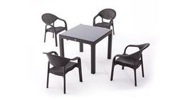 Set Masa CT066-C begonvil rattan cu sticla cafenie + 4 scaune Bambo