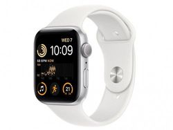 Apple Watch SE 2 44mm Aluminum Case with White Sport Band, MNK23 GPS, Silver