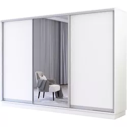 cumpără Dulap Mobildor-Lux Fox uși glisante din oglindă și PAL (310x60x220H cm) Alb în Chișinău 