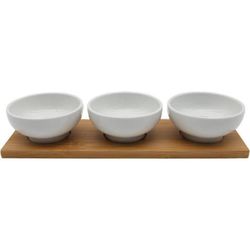 купить Посуда прочая EuroGold 7112901411 Boluri rotunde ceramice pe suport din bambus 3buc в Кишинёве 