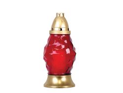 Candela sticla cu capac 24cm 28ore gofrata, alb/rosu