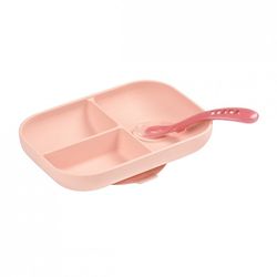 Силиконовая тарелка с ложкой Beaba Pink