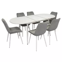 купить Комплект стол и стулья Evelin di Costacurta стол DT-533R Wh + 6 стульев YTC-055Wh BLU-13 (Light grey) в Кишинёве 