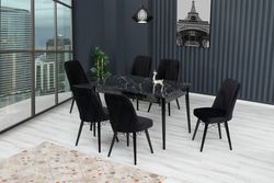 Set Masa extensibilă MDF2 Negru + 6 scaune negru
