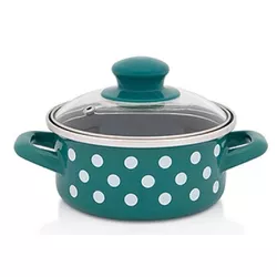 cumpără Cratiță Metalac 57048 Cratita emailata Green Dots 14cm, 1.0L, capac din sticla în Chișinău 