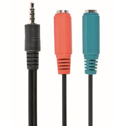 CCA-417 3.5 mm 4-pin plug to 3.5 mm stereo + microphone sockets adapter cable, 20cm, Black