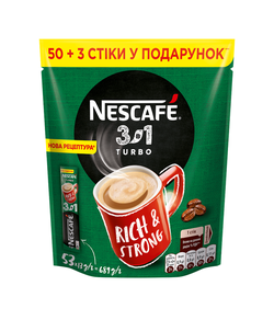 Cafea instant Nescafe 3in1 Turbo, 50+3 plicuri