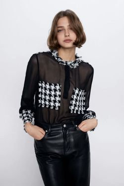 Блуза ZARA Черно-белый 4437/043/800
