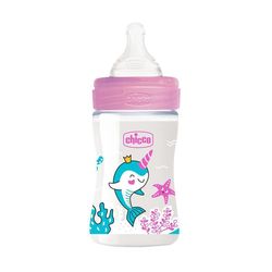 Бутылочка пластиковая Chicco с силиконовой соской, 150 ml Girl