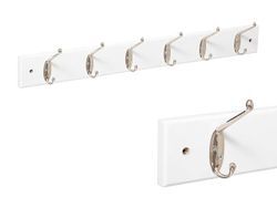 Cuier de perete cu 6 carlige Five 58cm, lemn alb/metal