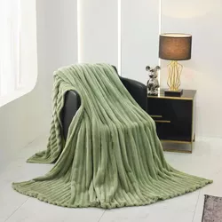 купить Домашний текстиль Relaxe Home Покрывало Striped Fleece 200x230 см Green в Кишинёве 