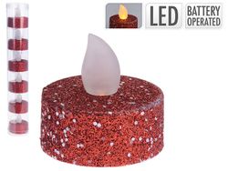 Набор свечей LED чайных с блестками 6шт, D3.8cm, красный