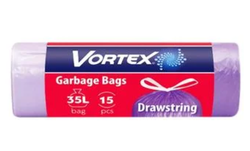 Пакет для мусора Vortex с системой закрытия Standart 35л, 15 шт, синий