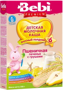 Каша для полдника Bebi молочная пшеничная печенье-груша 200г с 6месяцев